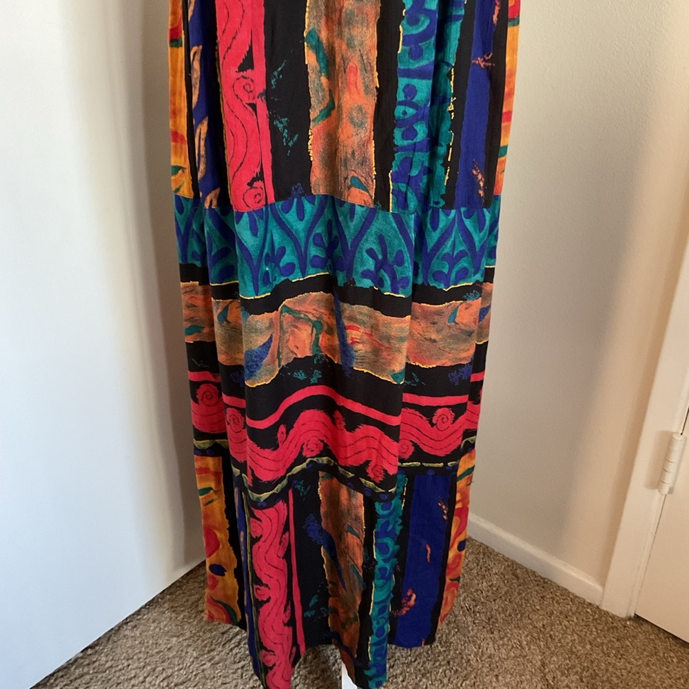 Vintage Carole Little Maxi Dress 8 African Print Attached Bolero Jacket Rayon - Picture 3 of 6